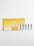 Bella Italia Perfume Discovery Box — box with five 2 ml spray testers on white background