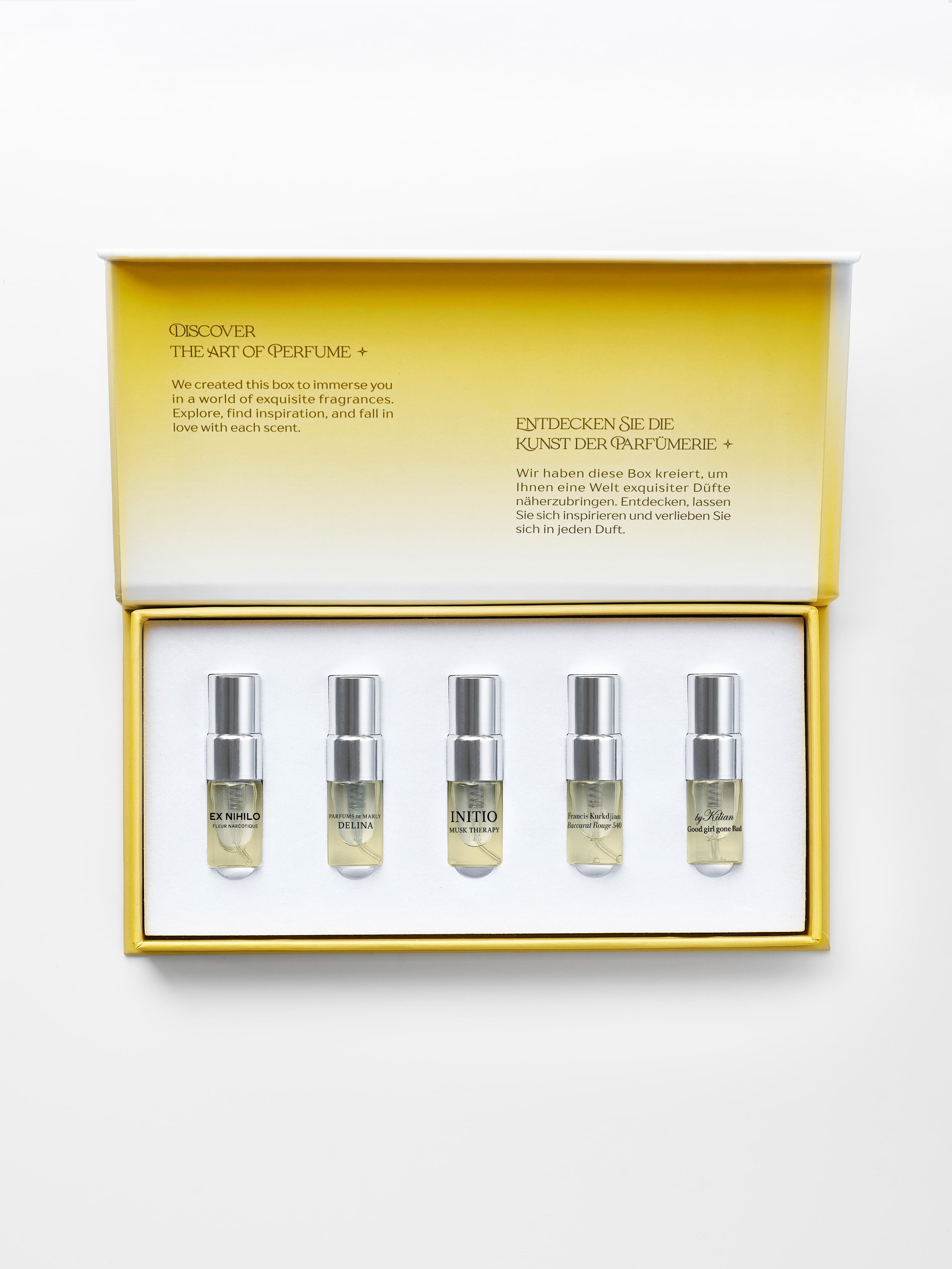 Legends for Her fragrance testers — close-up of 2 ml spray sample vials on white background