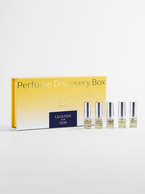 Perfume Discovery Box Legends for Him — 5×2 ml niche fragrance sample set, box with five spray vials